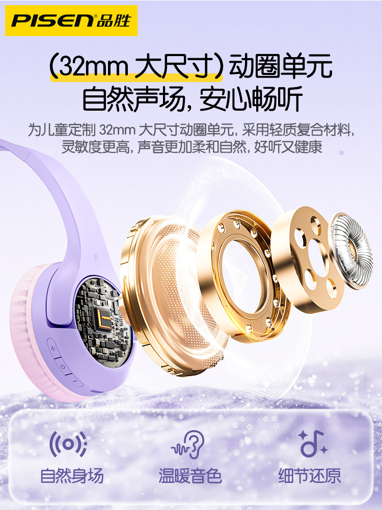 Pinsheng Children's Headphones, Over-Ear, Dedicated for Learning, Noise-Isolating, Bluetooth, Noise-Cancelling, Immersive for Students to Recite and Read