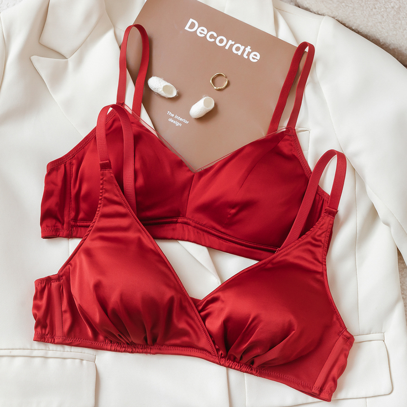 Satin Mulberry Silk High-End Silk Bra Wedding Bridal Lingerie Set Red Gift for the Year of Birth