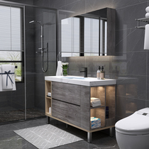 Nordic intelligent light luxury bathroom cabinet Face wash basin cabinet combination floor-to-ceiling bathroom sink bathroom table pool cabinet