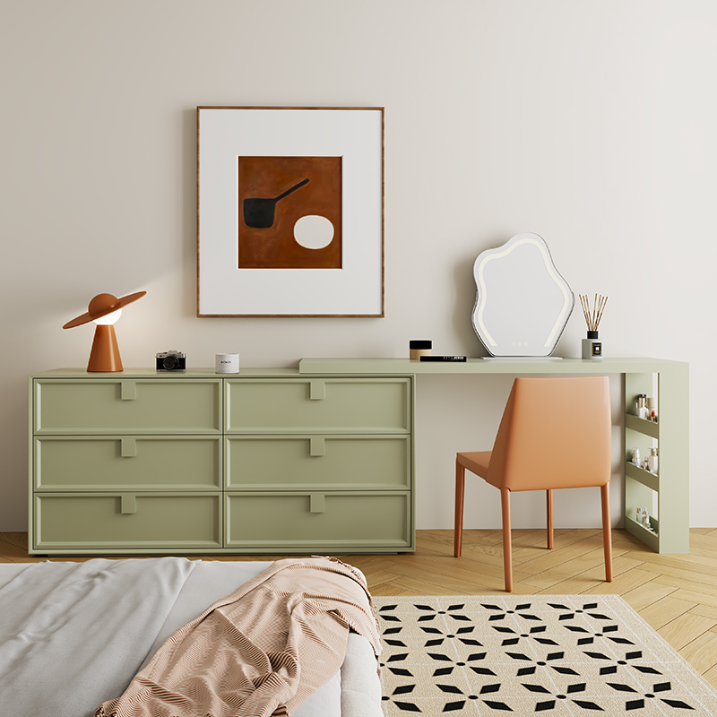 Dressing table solid wood bed end high-end home bedroom desk cupboard integrated retractable corner French dressing table