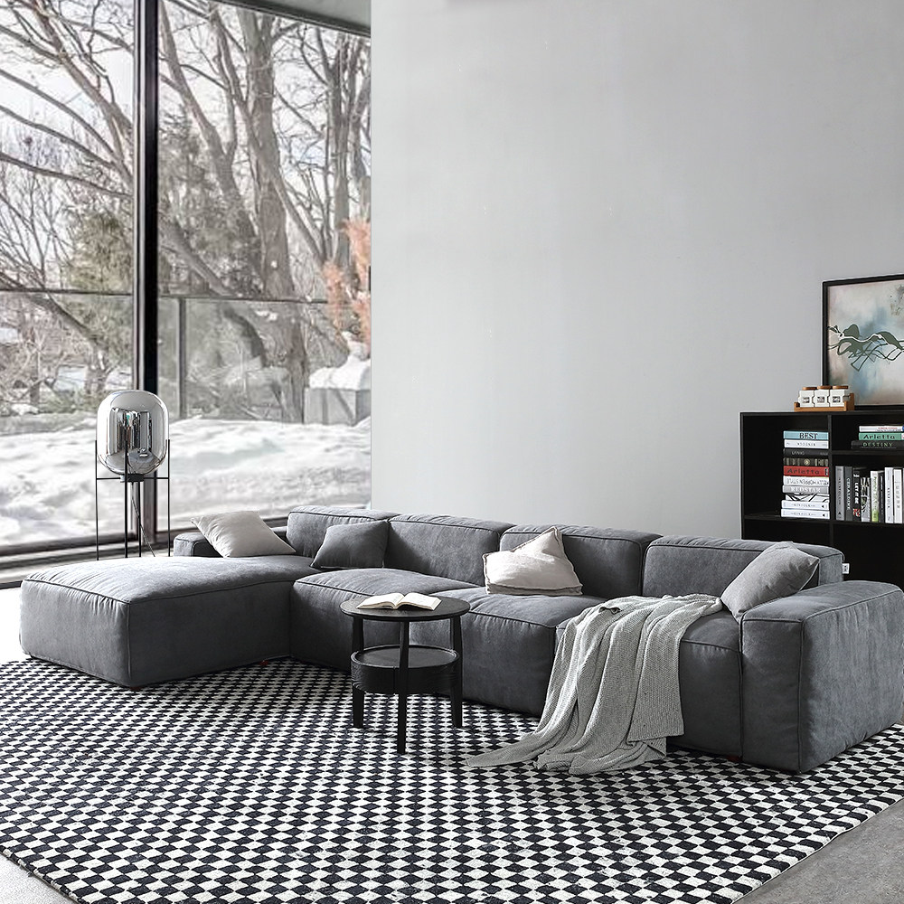 Nordic fabric sofa three-seat size apartment corner combination down latex simple modern tofu block sofa
