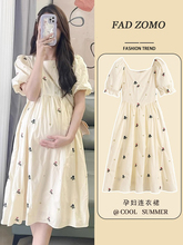 French FAD ZOMO Pregnant Women's Summer Dress New Fashionable French Bubble Sleeves Fragmented Flower Skirt Small Skirt