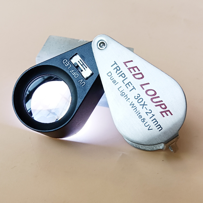 Magnifier 30x 21mm three-layer 30x glass lens HD ring led light violet light identification jewelry text play