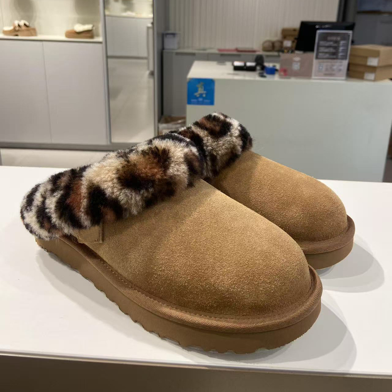 Sheepskin Version! Fur Integrated Leopard Print Closed-Toe Snow Boots for Women, Autumn and Winter Comfortable Plush Height-Increasing Half-Slipper Shoes Sheepskin Version! Fur Integrated Leopard Print Closed-Toe Snow Boots for Women, Autumn and Winter Comfortable Plush Height-Increasing Half-Slipper Shoes