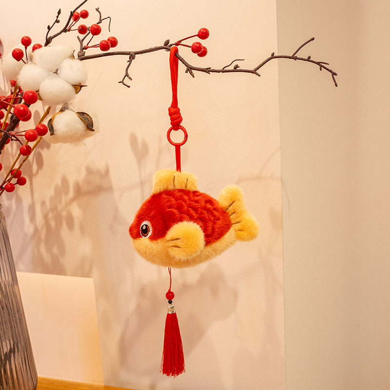 Red Koi Doll, Year-Round Fish Abundance Pillow, Realistic Carp Plush Toy, Mascot Pendant, New Year Gift