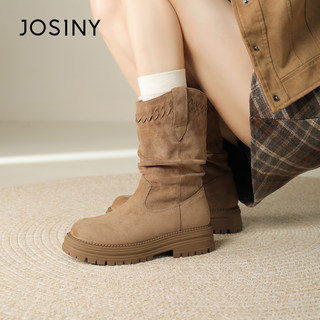 卓诗尼复古西部靴骑士靴女2025新款秋冬百搭堆堆靴厚底短靴马丁靴