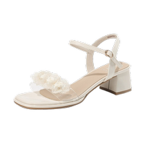 Zhuoshini thick heel sandals for women 2024 new summer outer wear fairy style transparent one-strap fashion high heels