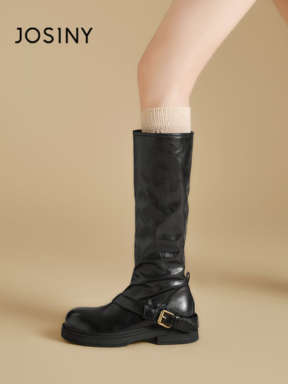 Ботинки Zhuoshini, высокие женские сапоги, новинка 2025 года, длинные сапоги Melard, ботинки-полусапоги на плоской подошве, высокие сапоги для верховой езды.