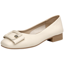 Zhuoshini shallow mouth single shoes for women 2024 new summer low-heeled scoop shoes square buckle one-leg thick heel small leather shoes versatile