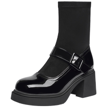 Zhuoshini French retro JK Mary Jane thick high-heeled thin short boots for women 2024 new small leather shoes elastic socks boots