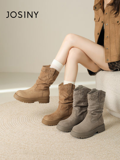 Zhuoshini Botas occidentales retro Botas de caballero Botas de mujer 2025 Nuevas botas versátiles de otoño e invierno Botas cortas de suela gruesa Botas Martin