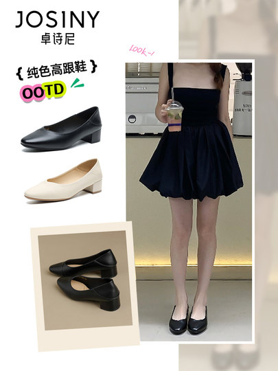 Zhuoshini Women's Leather Shoes 2025 Autumn New French Style Chunky Heel Commuting Shoes Pointed Toe Elegant and Beautiful Shallow Mouth Single Shoes