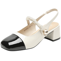 Zhuoshini Baotou Sandals Womens 2024 Summer New Black and White Small Fragrance Style Skirt Single Shoes Thick Heel Mary Jane Shoes