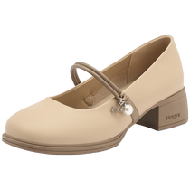 Zhuoshini thick heel small leather shoes for women 2024 new spring French retro Mary Jane womens shoes versatile soft sole shoes