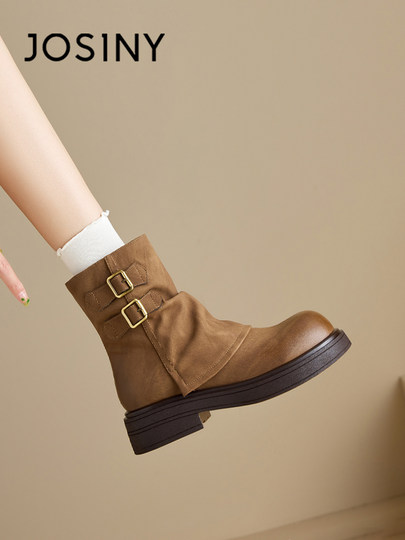 Zhuoshini Meilade Martin Boots for Women, Winter Fleece-Lined Cotton Shoes, Western Cowboy Boots, Riding Boot-Style Short Boots