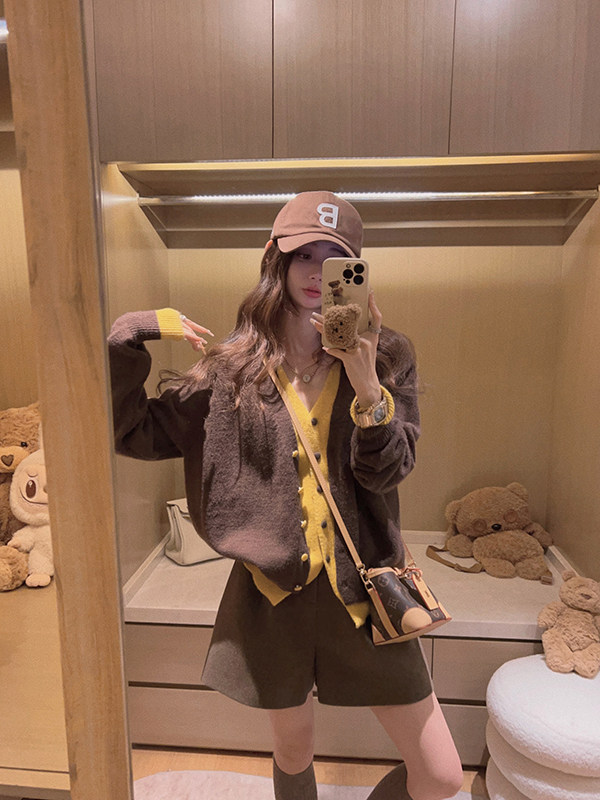 보 주님 바람 배색 페이크 레이어드 니트 오픈 가디건 스웨터 여성 겨울 한 부서 루즈핏 슬림해 보이는 보온 맨위 상세 이미지 29