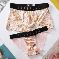 Couple panties Lace ice silk sexy transparent cute mens and womens pants Hot temptation passion underwear set cotton crotch