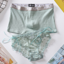 Couple panties Passionate hot sexy cute male and female double temptation summer pure cotton underwear set lace edge