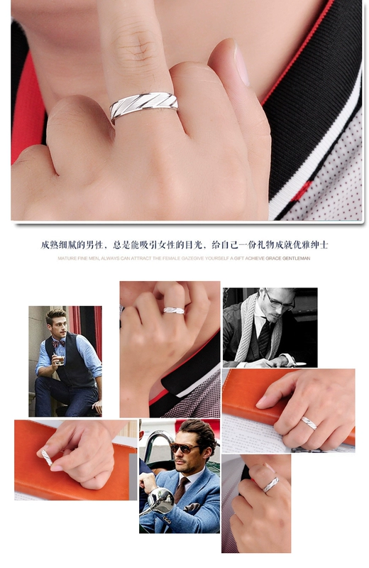 Nhẫn bạc nam 925 sterling độc quyền tấm vàng trắng 18K nhẫn quà tặng chữ Nhật Bản và Hàn Quốc đơn giản ngón trỏ ngón tay trang sức ngón tay nhẫn cặp