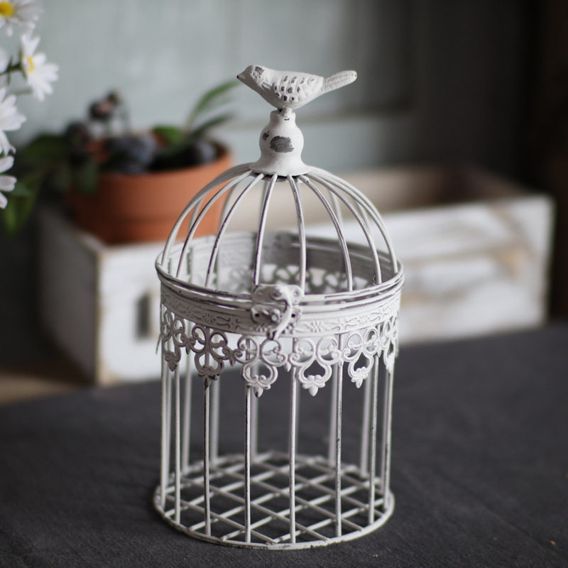 100 mu home retro to make old iron art small number mini bird cage floral garden grocery candlestick desk small swing piece building-Taobao