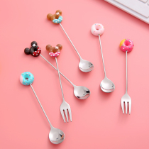 Romantic breeze stainless steel cartoon fruit fork spoon coffee spoon long handle cute mixing spoon small spoon