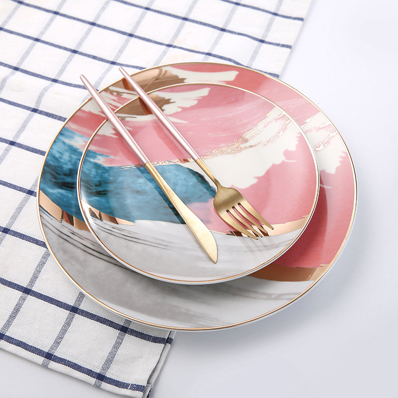 Romantic Breeze Nordic Painted Phnom Penh Ceramic Western Plate Dessert Plate Home Steak Plate Salad Plate Colorful Cloud Plate