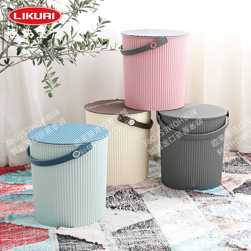 Lee fast storage bucket colorful Japanese toy storage bucket with lid can sit bucket stool storage bucket round Omnioutil