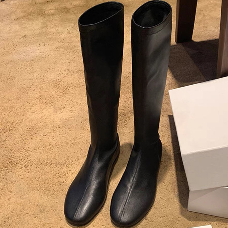 Cowhide Version ~ 2026 New Fashionable Round-Toe Soft Elastic Slim Leg-Hugging Boots Versatile Hot Girl Long Boots for Women Cowhide Version ~ 2026 New Fashionable Round-Toe Soft Elastic Slim Leg-Hugging Boots Versatile Hot Girl Long Boots for Women