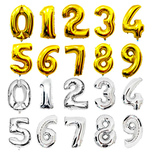 16 inch gold digital balloon silver 0 - 9 aluminum film digital balloon birthday party for 100 days decorative shape