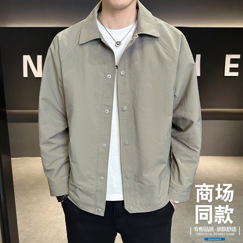 Men's Jacket Spring 2026 New Loose Solid Color Casual Shirt Long-Sleeve Top Simple Versatile Turn-Down Collar Coat