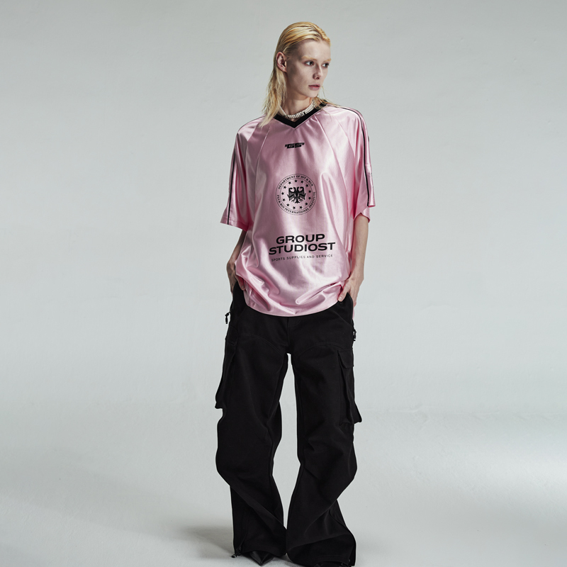 Group Studiost Unisex Street Dance Loose-Fitting Jersey with Satin-Like Fabric and V-Neck