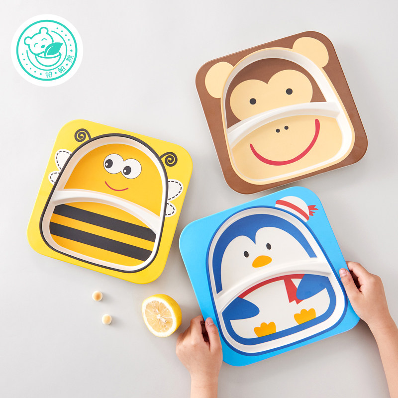 Papa Bear Bamboo Fiber Cutlery Digs Cartoon Animal Children Dinner Plate Sub the creative baby to eat