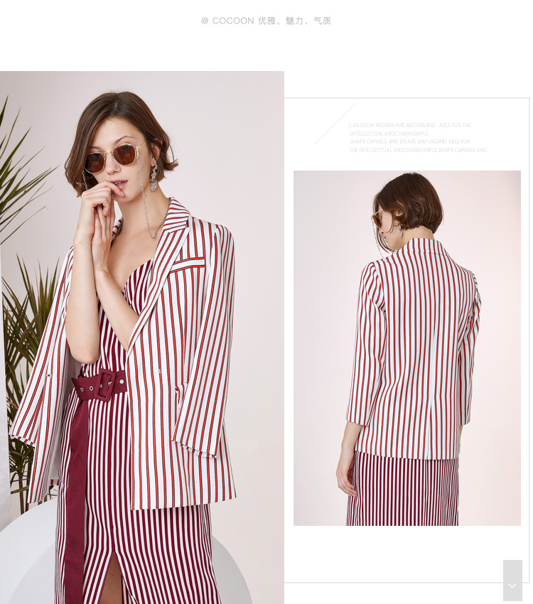 Cocoon Mall với cùng một đoạn 19 mùa hè mới của phụ nữ thời trang sành điệu màu tương phản sọc blazer - Business Suit thời trang nữ 2021