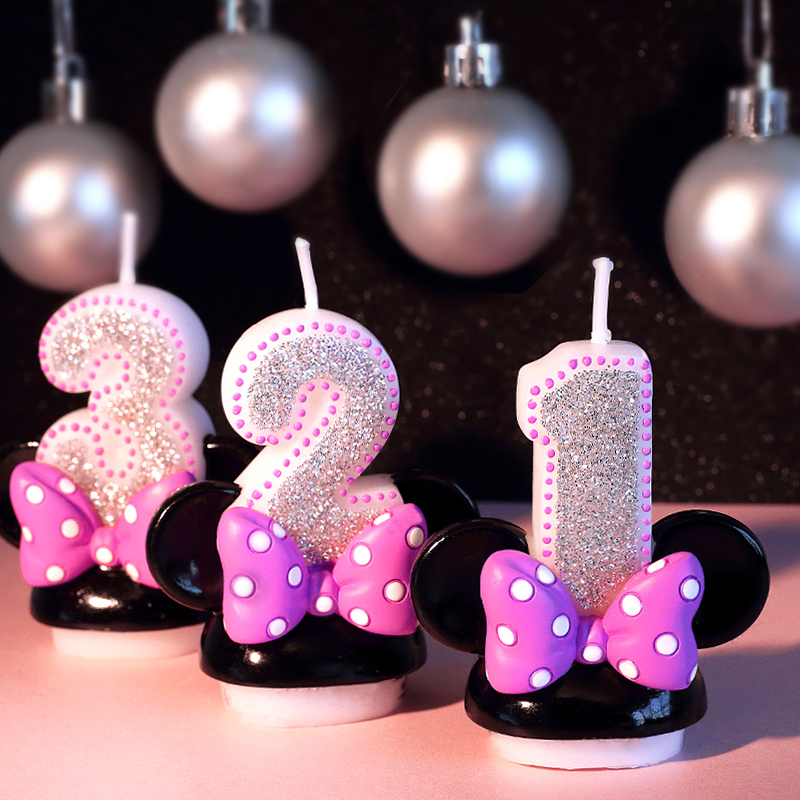 Children's birthday party Minnie Bow Baby Feast Full moon Year old Digital Cake decoration Cute Creative Candles