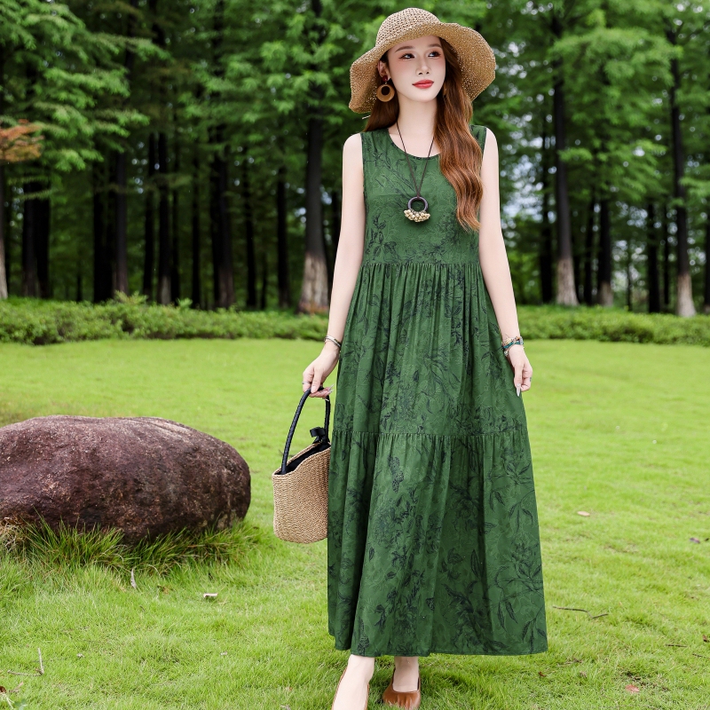 French Hepburn Style Sleeveless Vest Dress Cotton Silk Dress Women's Summer 2026 New High-End Vacation Long Dress