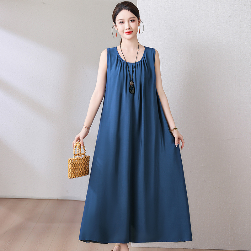 2026 New Summer Sleeveless Dress, Long Dress, Nightgown for Women, Can Be Worn Outside, Extra-Long Cotton Silk Tank Dress with a High-End Feel