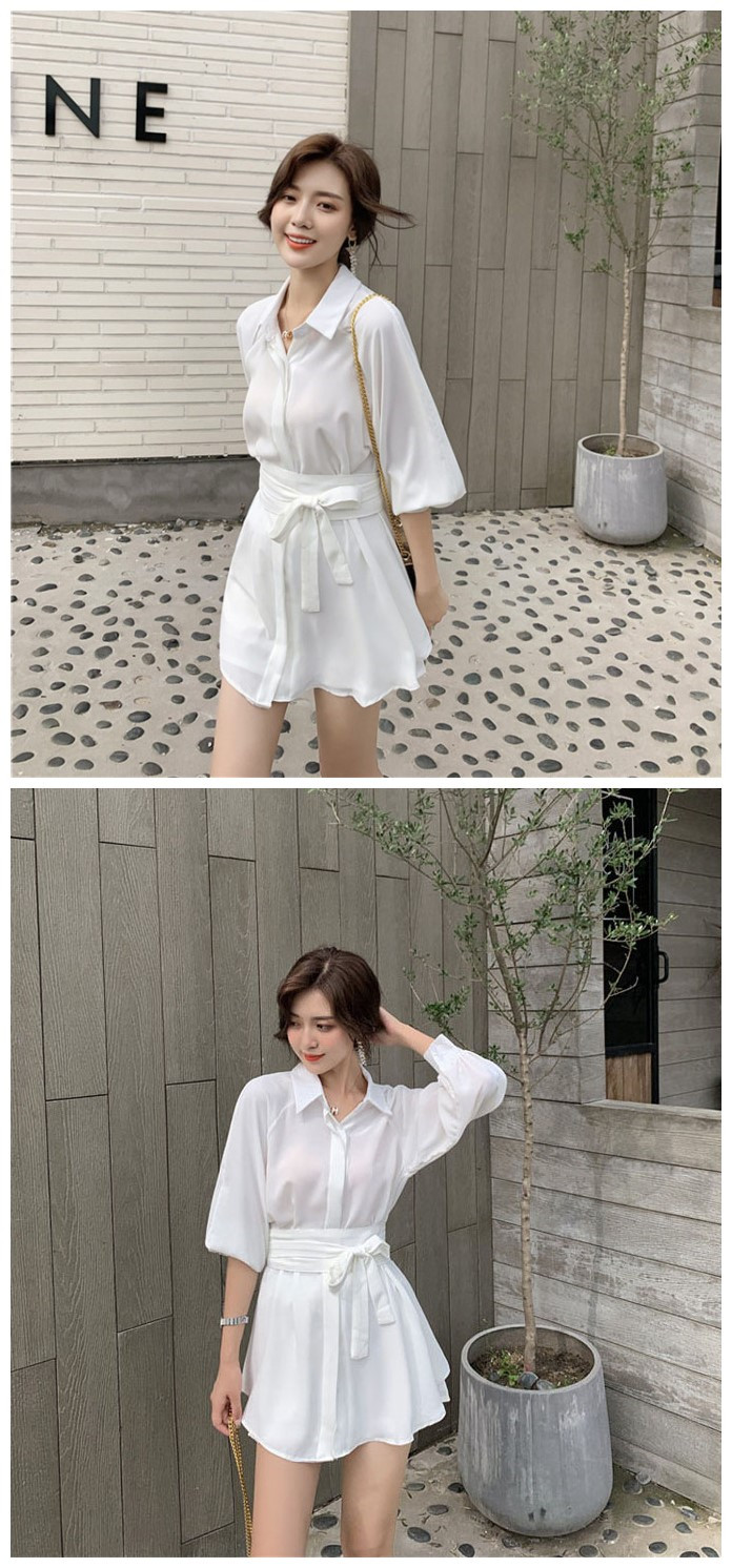 VK旗艦店 韓國風氣質polo領襯衫短褲套裝長袖褲裝