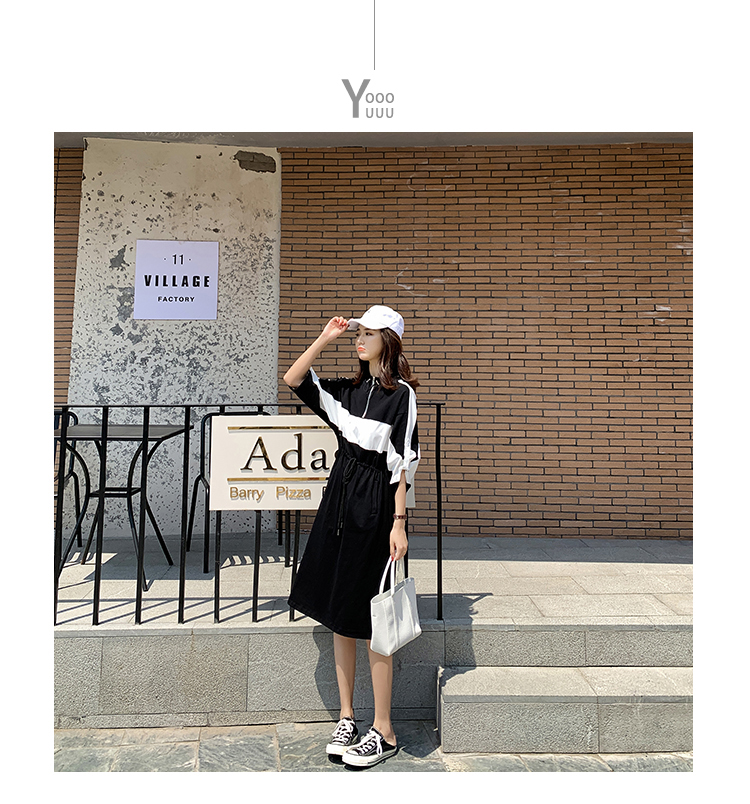 VK旗艦店 韓系拉鏈系帶撞色拼接寬鬆運動風長袖洋裝