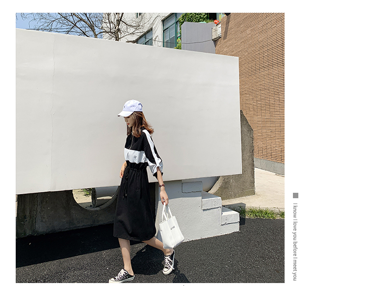 VK旗艦店 韓系拉鏈系帶撞色拼接寬鬆運動風長袖洋裝