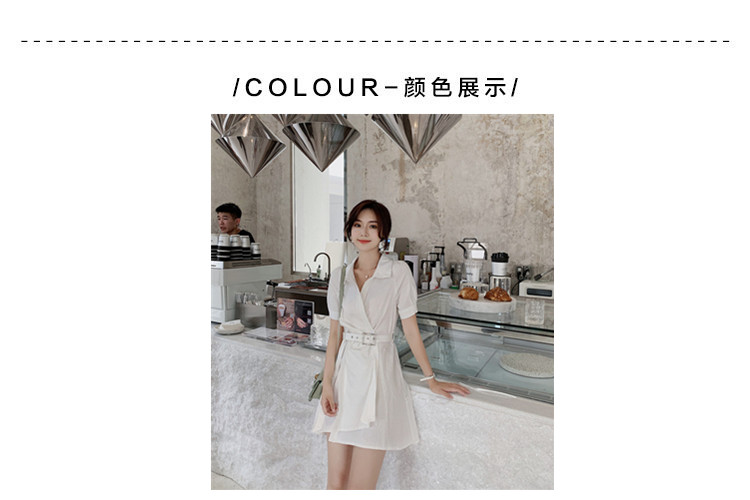 VK旗艦店 韓系文藝V領側排扣腰帶襯衫不規則短袖洋裝