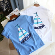 (time-limited clear cabin) Small sailing boy short sleeve T-shirt pure cotton children with bottom half-sleeve-shirt round-collar CUHK