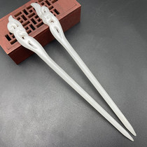 Hotan jade white jade phoenix hairpin headdress pan-head phoenix hairpin ancient style Hanfu jade hairpin ethnic style shooting props