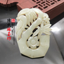 Hetian jade green and white jade magpie jade necklace pendant bamboo newspaper peace jade pendant antique jade collection jade
