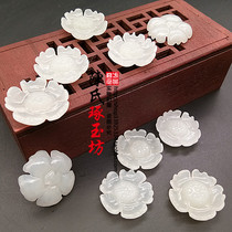 Hetian jade green and white jade flower bud jade pendant lotus seat Jade Pey DIY handmade accessories accessories flower decoration Jade