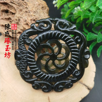 Dark Green Jade Dragon Phoenix jade pendant from time to time running lovers Jade neck ornaments antique dragon and phoenix hollow jade pendant