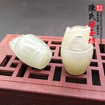 Hetian jade green white jade bucket dominates the world small pendant accessories DIY handmade accessories pendant jade pendant