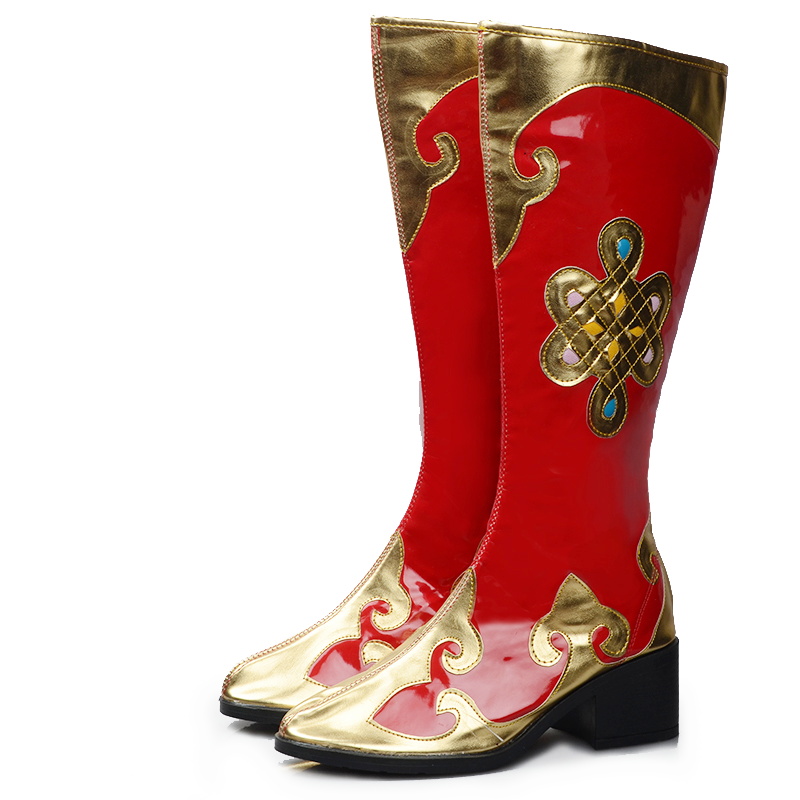 New dance shoes Xinjiang Mongolian Tibetan dance boots patent leather women's slim red dancing Mongolian boots female Mongolian women's boots