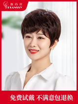  Wig Womens short hair Full real hair natural ladies middle-aged and elderly full headgear real hair mother headgear short straight hair