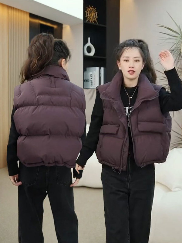 2026 New European Style Women's Winter down Vest, Stand Collar Short Warm Vest for Petite Women, Trendy
