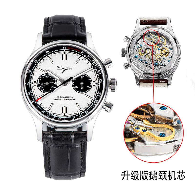 Sugus Classic Pilot Mechanical Men's Watch Panda 1901 Chronograph Movement Waterproof Fashion Retro Couple Watch